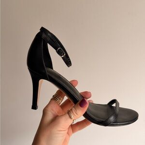 Stuart Weitzman Black Single-Strap Ankle-Heel Sandal